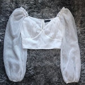 Pretty Little Thing White long sheer sleeve top 🤍